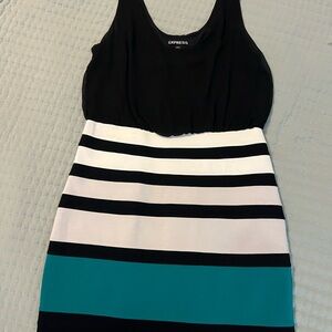 Express Black and Teal Striped Mini Dress